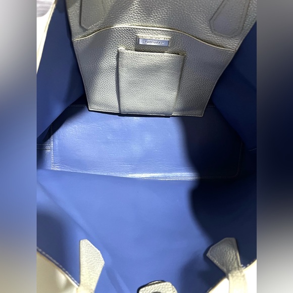 Tory Burch Perry Metallic Gray Leather Large Silver Tote Bag - Picture 10 of 16